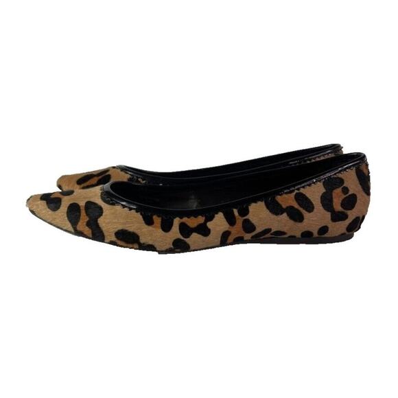 Zara Shoes Flats Woman 39 Calf Hair Leopard Print Leather Slip On Pointed Toe - Picture 1 of 11